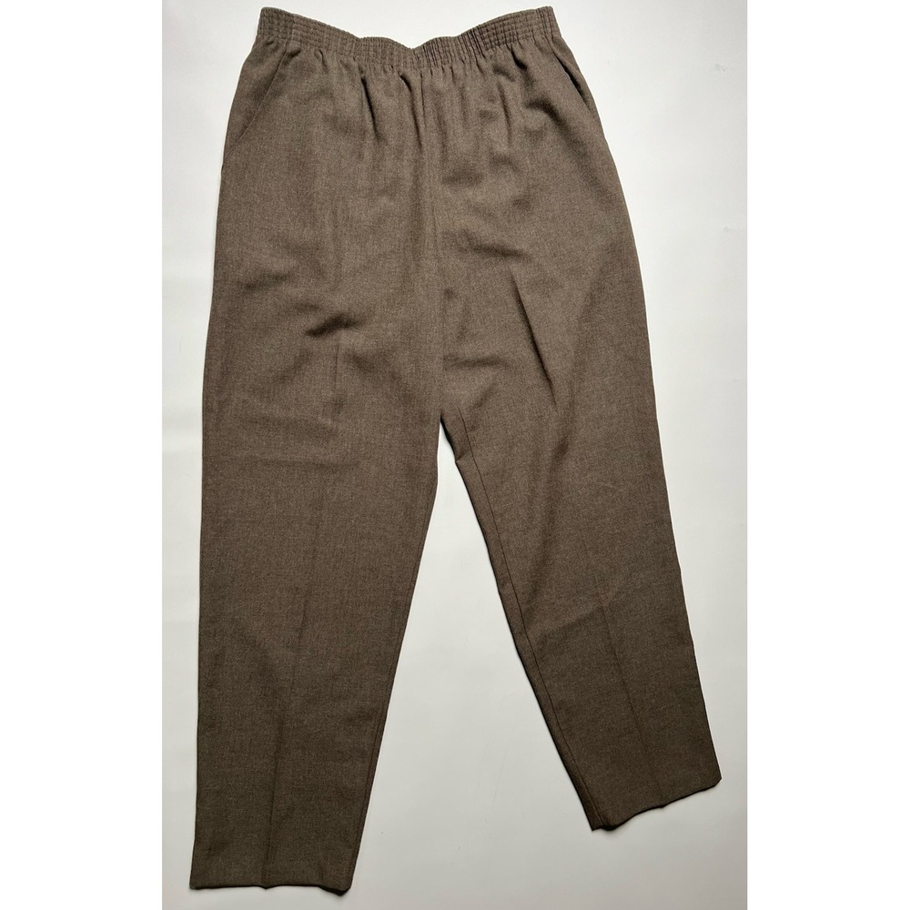 Vintage Briggs Women Brown Dress Pants Pull-On Elastic Waist Straight Leg 16 28"